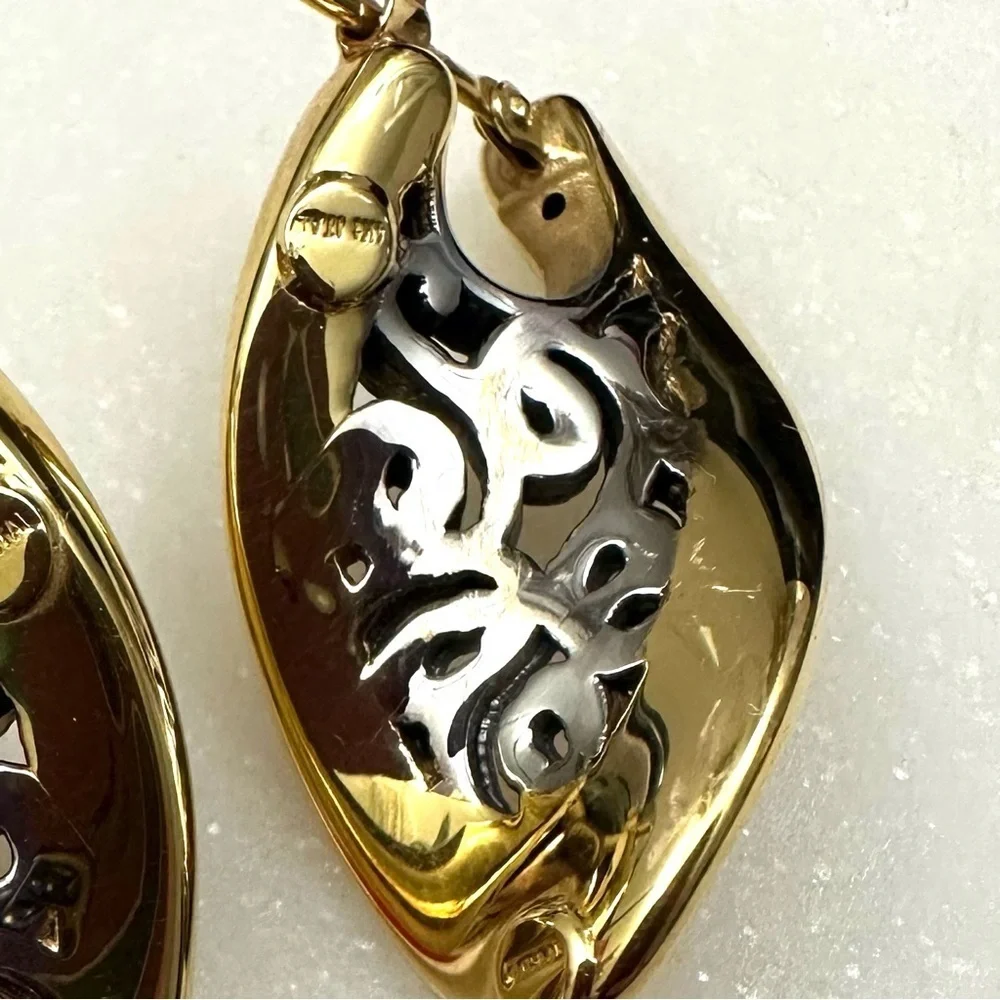 14k Golden Clef Arezzo Yellow & White Gold Polished Cutout Post Earrings 4.5g